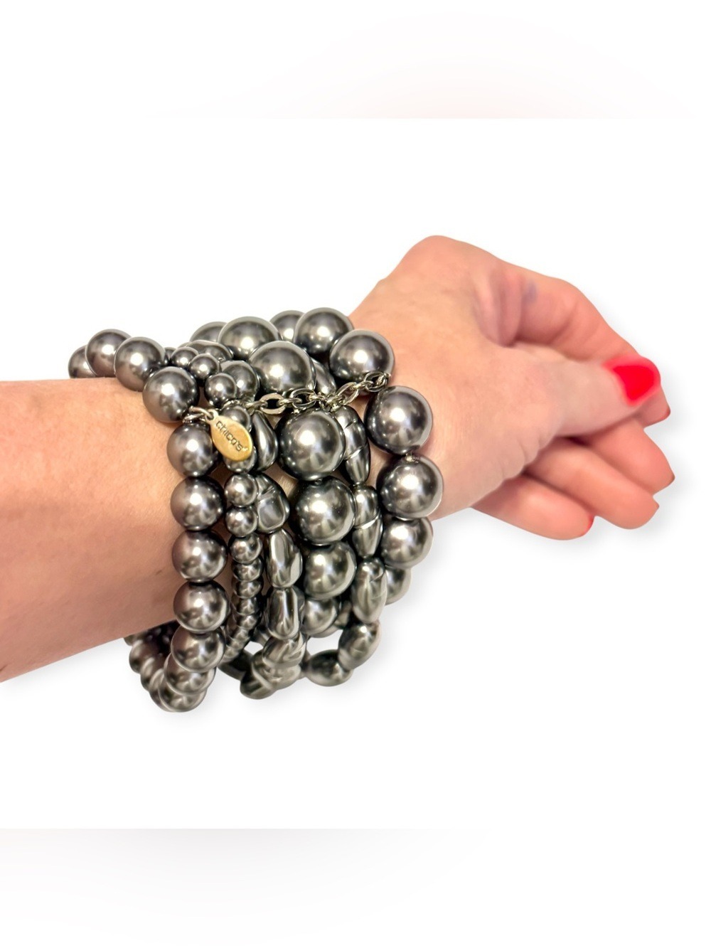 CHICO’S Gray Faux Pearl Multi-Strand Statement Bracelet | NEW